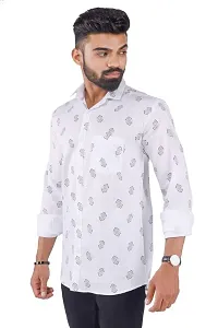 LOOMPAS Full Sleeve Printed Regular Fit Casual Shirt (White)-thumb3
