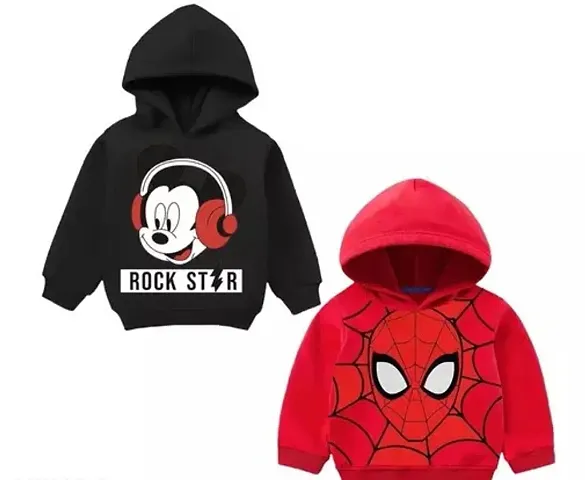 Classic Cotton Printed Hoodie Sweatshirt For Boys Pack Of 2