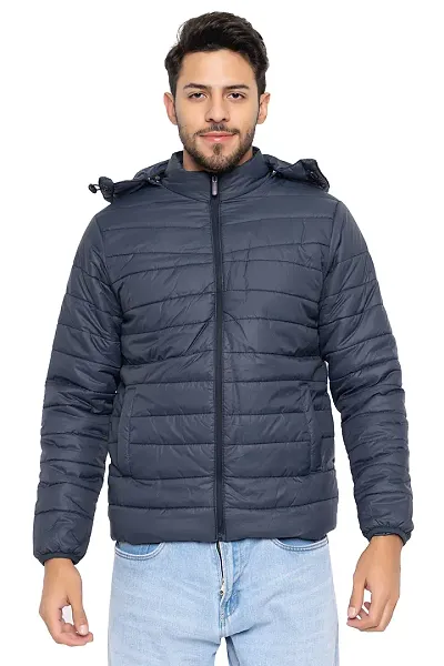 Amdy Men Nylon Jacket Full-Sleeved Winter Jacket with Hood