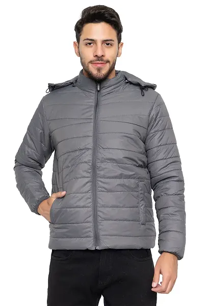 Amdy Men Nylon Jacket Full-Sleeved Winter Jacket with Hood