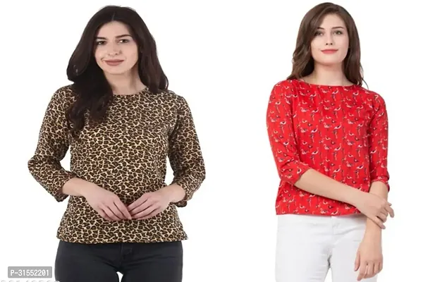 Elegant Crepe Printed Top For Women- Pack Of 2-thumb0