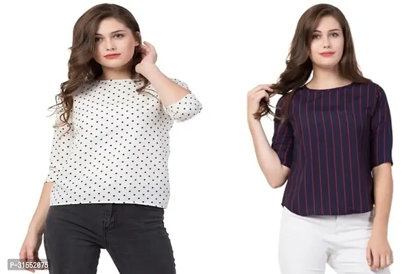 Elegant Crepe Printed Top For Women- Pack Of 2-thumb0