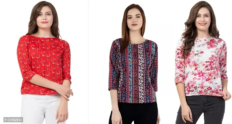 Elegant Crepe Printed Top For Women- Pack Of 3-thumb0