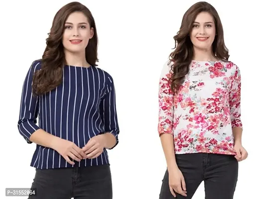 Elegant Crepe Printed Top For Women- Pack Of 2-thumb0