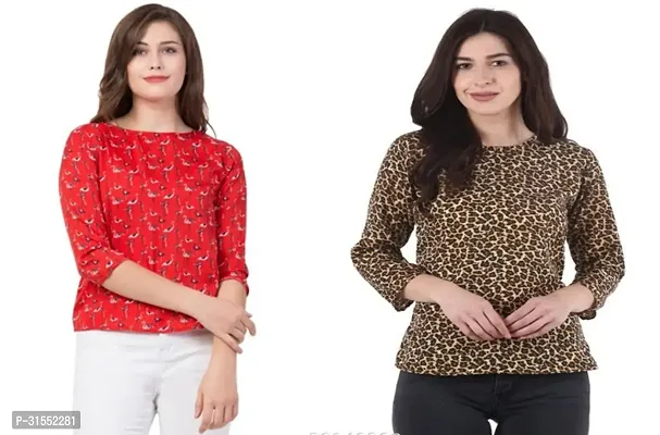 Elegant Crepe Printed Top For Women- Pack Of 2-thumb0