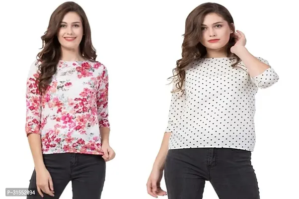 Elegant Crepe Printed Top For Women- Pack Of 2-thumb0