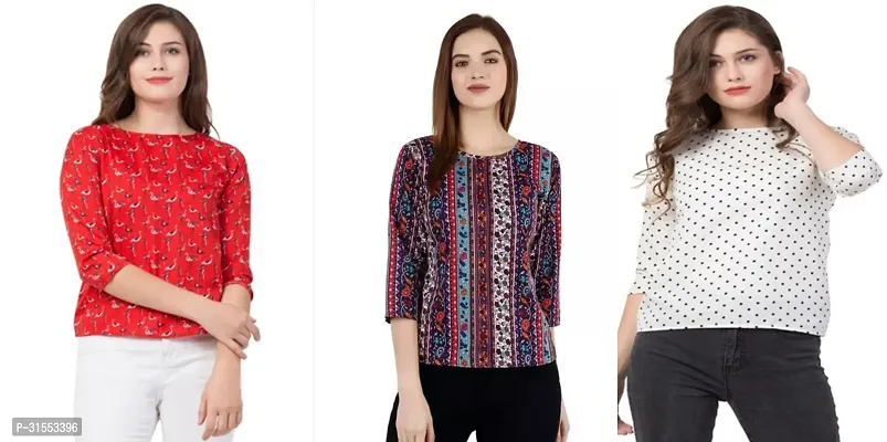 Elegant Crepe Printed Top For Women- Pack Of 3-thumb0