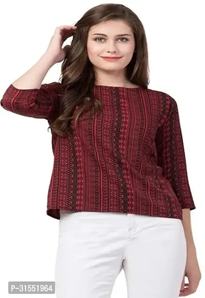 Elegant Maroon Crepe Printed Top For Women-thumb0