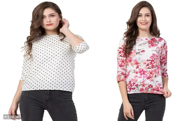 Elegant Crepe Printed Top For Women- Pack Of 2-thumb0