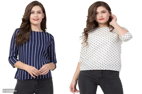 Elegant Crepe Printed Top For Women- Pack Of 2-thumb0