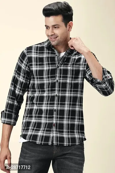 Stylish Black cotton check shirt For Men-thumb0