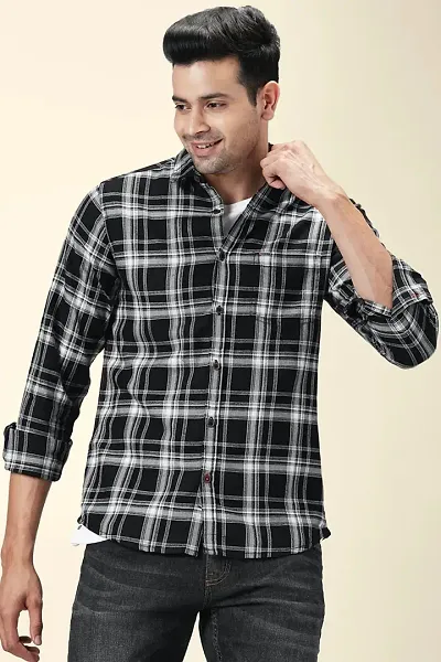 Stylish Black cotton check shirt For Men