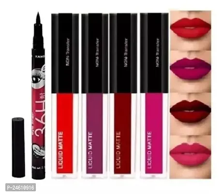 Combo of Red Matte Liquid Lipstick 16 Ml   2 Black Kajal Pencil With One Eyeliner Pencil Black-thumb0