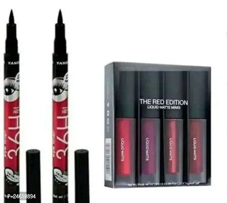 The Red Liquid Matte Minis Lipstick Pack With Two Pieces 36H Waterproof Eyeliner Pencil Pack Of 6-thumb0