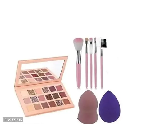 Nude eyeshadow palette 18 colors with 5 pcs brush packet and 2 pcs makeup blenders combo