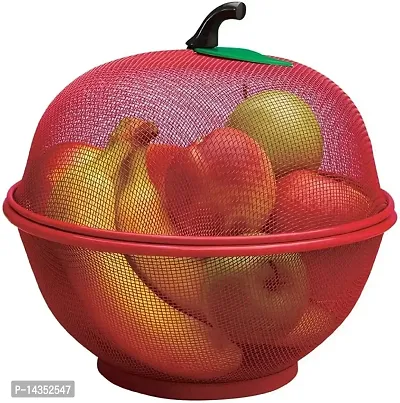 Apple Shape Net Fruits Basket for Kitchen Fruit Basket with Net Cover, Vegetables  Fruit Bowl for Dining Table, Fruit Storage Basket with lid (Multi Color)-thumb0