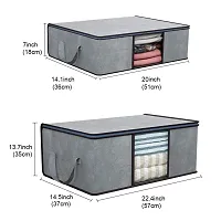 Useful Non-Wooven Multipurpose Wardrobe Organizer Blanket Cover Storage Bag With Side Handles And Large Transparent Window Under-Bed Organizer (Pack Of 3, Grey)-thumb1