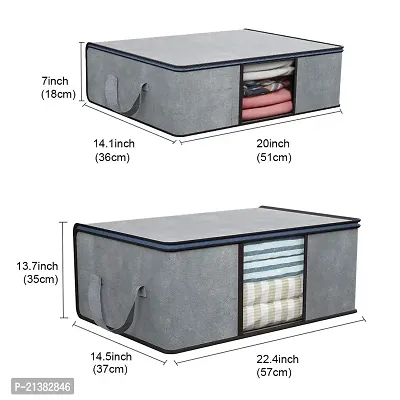 Useful Non-Wooven Multipurpose Wardrobe Organizer Blanket Cover Storage Bag With Side Handles And Large Transparent Window Under-Bed Organizer (Pack Of 3, Grey)-thumb2