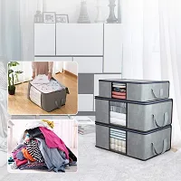 Useful Non-Wooven Multipurpose Wardrobe Organizer Blanket Cover Storage Bag With Side Handles And Large Transparent Window Under-Bed Organizer (Pack Of 3, Grey)-thumb2