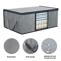 Useful Non-Wooven Multipurpose Wardrobe Organizer Blanket Cover Storage Bag With Side Handles And Large Transparent Window Under-Bed Organizer (Pack Of 3, Grey)-thumb4