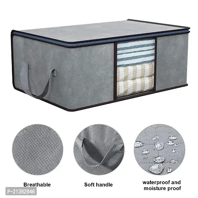 Useful Non-Wooven Multipurpose Wardrobe Organizer Blanket Cover Storage Bag With Side Handles And Large Transparent Window Under-Bed Organizer (Pack Of 3, Grey)-thumb5