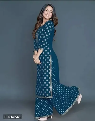 WHALEBONE Women's Rayon Blue Colour Printed Kurta Plazo Set-thumb3