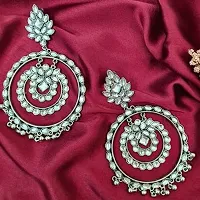 Modern Mood Ethenic Studded Chandbali Jhumka Earrings for Womens and Girls | Traditional Silver Tonned Stylish Elegant Rounded Design Earrings-thumb2