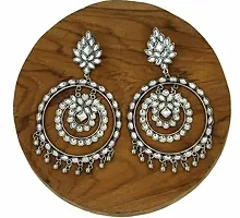 Modern Mood Ethenic Studded Chandbali Jhumka Earrings for Womens and Girls | Traditional Silver Tonned Stylish Elegant Rounded Design Earrings-thumb1