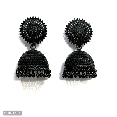 Modern Mood Ethenic Studded Chandbali Jhumka Earrings for Womens and Girls | Traditional Black Tonned Stylish Elegant Design Earrings