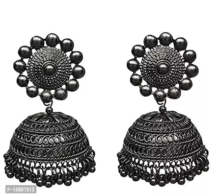 Modern Mood Ethenic Studded Chandbali Jhumka Earrings for Womens and Girls | Traditional Latkan Silver Tonned Stylish Elegant Design Earrings-thumb0