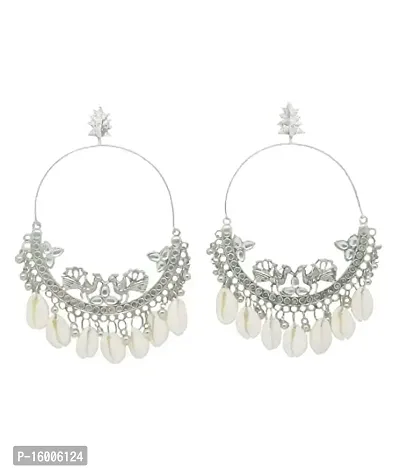 Modern Mood Ethenic Studded Chandbali Jhumka Earrings for Womens and Girls | Traditional Silver Tonned Stylish Elegant Seepi Design Earrings