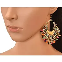 Modern Mood Ethenic Studded Chandbali Jhumka Earrings for Womens and Girls | Traditional Golden Tonned Stylish Latkans Design Earrings-thumb1