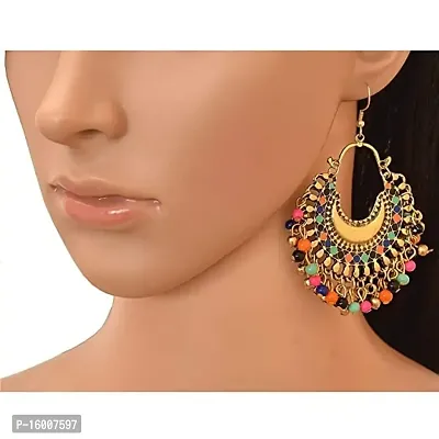 Modern Mood Ethenic Studded Chandbali Jhumka Earrings for Womens and Girls | Traditional Golden Tonned Stylish Latkans Design Earrings-thumb2