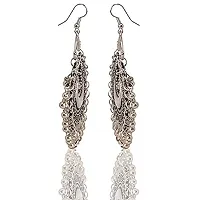 Modern Mood Ethenic Studded Chandbali Jhumka Earrings for Womens and Girls | Traditional Silver Tonned Stylish Latkans Design Earrings-thumb1