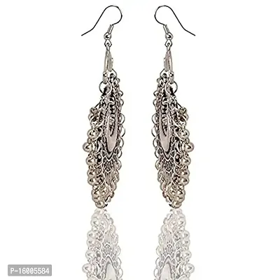 Modern Mood Ethenic Studded Chandbali Jhumka Earrings for Womens and Girls | Traditional Silver Tonned Stylish Latkans Design Earrings-thumb2