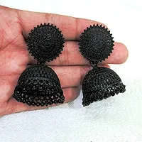 Modern Mood Ethenic Studded Chandbali Jhumka Earrings for Womens and Girls | Traditional Black Tonned Stylish Elegant Design Earrings-thumb1