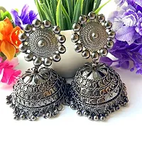 Modern Mood Ethenic Studded Chandbali Jhumka Earrings for Womens and Girls | Traditional Latkan Silver Tonned Stylish Elegant Design Earrings-thumb3