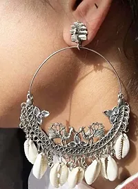 Modern Mood Ethenic Studded Chandbali Jhumka Earrings for Womens and Girls | Traditional Silver Tonned Stylish Elegant Seepi Design Earrings-thumb1