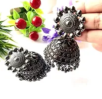 Modern Mood Ethenic Studded Chandbali Jhumka Earrings for Womens and Girls | Traditional Latkan Silver Tonned Stylish Elegant Design Earrings-thumb2