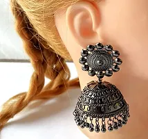 Modern Mood Ethenic Studded Chandbali Jhumka Earrings for Womens and Girls | Traditional Latkan Silver Tonned Stylish Elegant Design Earrings-thumb1