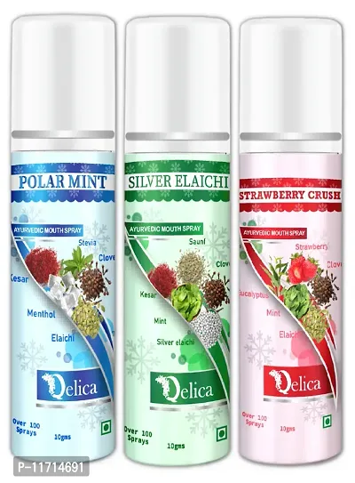 Qelica Ayurvedic Mouth Spray 30 gram (10gmx3) for Oral Hygiene Fresh Breath 100+ Spray for Men and Women Long Lasting, Pocket Friendly Pure  Natural