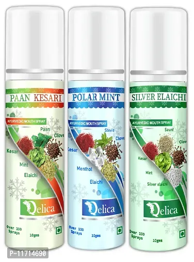 Qelica Ayurvedic Mouth Spray 30 gram (10gm x 3) for Oral Hygiene Fresh Breath 100+ Spray for Men and Women Long Lasting, Pocket Friendly Pure and Natural