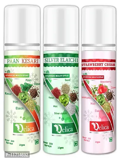 Qelica Ayurvedic Mouth Spray 30gram ( 10 gm x 3 ) for Oral Hygiene Fresh Breath 100+ Spray for Men and Women Long Lasting, Pocket Friendly Natural  Pure