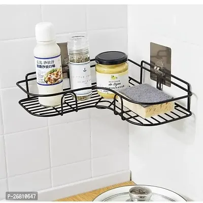 Self-Adhesive Multipurpose Bathroom Shelf with Hooks/Towel Holder/Rack/Bathroom Accessories - Wall Mount - Pack of 1-thumb0