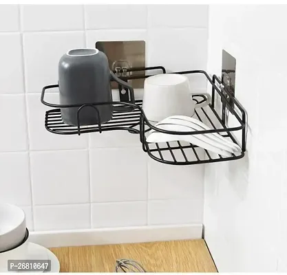 Self-Adhesive Multipurpose Bathroom Shelf with Hooks/Towel Holder/Rack/Bathroom Accessories - Wall Mount - Pack of 1-thumb3