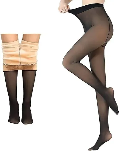 Women/Girl Winter Warm Fake Translucent Fleece Legging Thigh High Free Size - 28 To 34