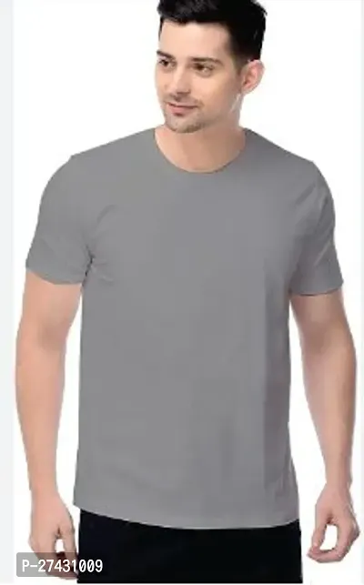 Stylish Grey Cotton Solid Round Neck T-Shirt For Men-thumb0