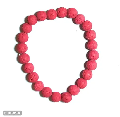 D2C Unisex Lava Stone Bracelet Handmade and Stretchable (Red)