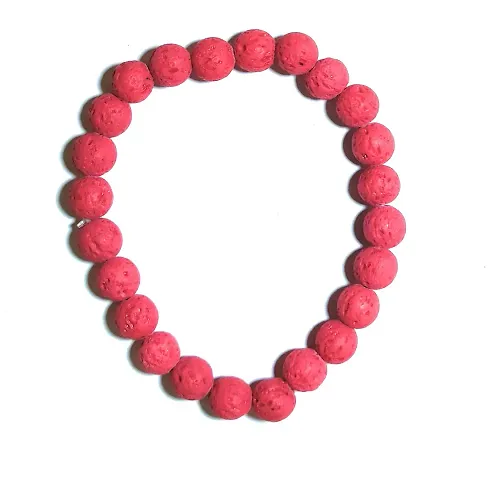 D2C Unisex Lava Stone Bracelet Handmade and Stretchable (Red)