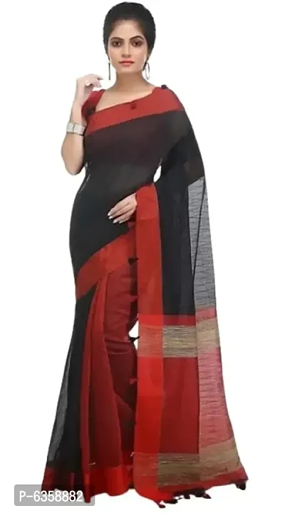 BLACK RED COTTON SILK HANDLOOM  SAREE-thumb0